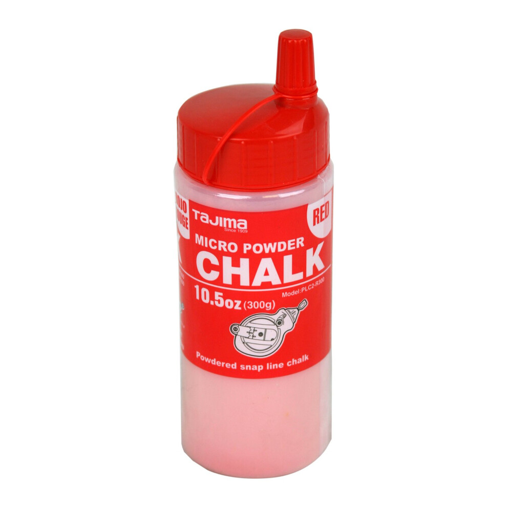 TAJIMA Micro Chalk - Red 10.5 oz (300g) Ultra-Fine Snap-Line Chalk with Durable Bottle & Easy-Fill Nozzle - PLC2-R300