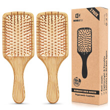Pack med 2 bambuhårborstar, 100% naturlig miljövänlig hårborste med bambustrån, massageskalp