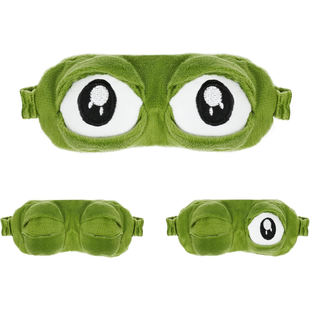 Gogerstar Green Sleep Eye Mask, 3D Frog Eye Mask Fluff Face Sleeping Funny Novelty Cartoon Frog Eye Cover, Cartoon Frog Wacky Eye Mask