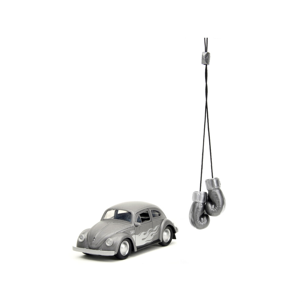 1959 Volkswagen Beetle Gray Metallic with Silver Flames and Boxing Gloves Accessory "Punch Buggy" Series 1/32 Diecast Model Car by Jada-image-OPC-PFC2HTP-NEW