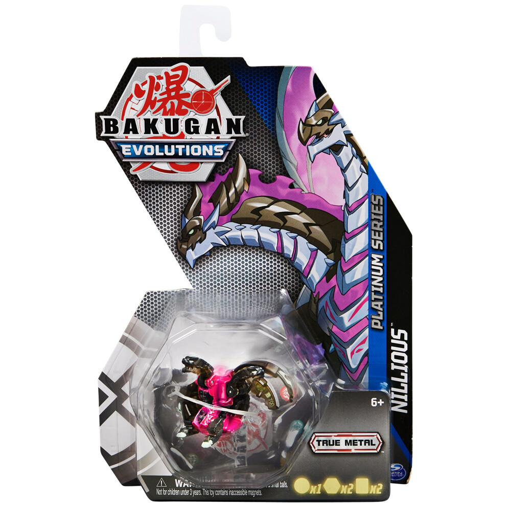 Bakugan Evolutions, Nillious (Black), Platinum Series True Metal, 2 BakuCores and Character Card, Kids Toys for Boys, Ages 6 and Up