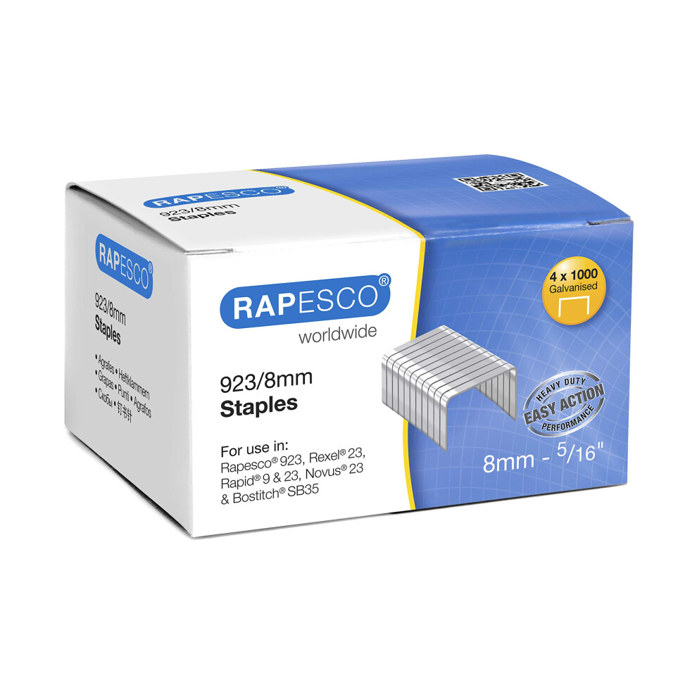 Rapesco S92308z3 923/8 Mm Galvanised Staples, Type 23, Box Of 4000 616268274987