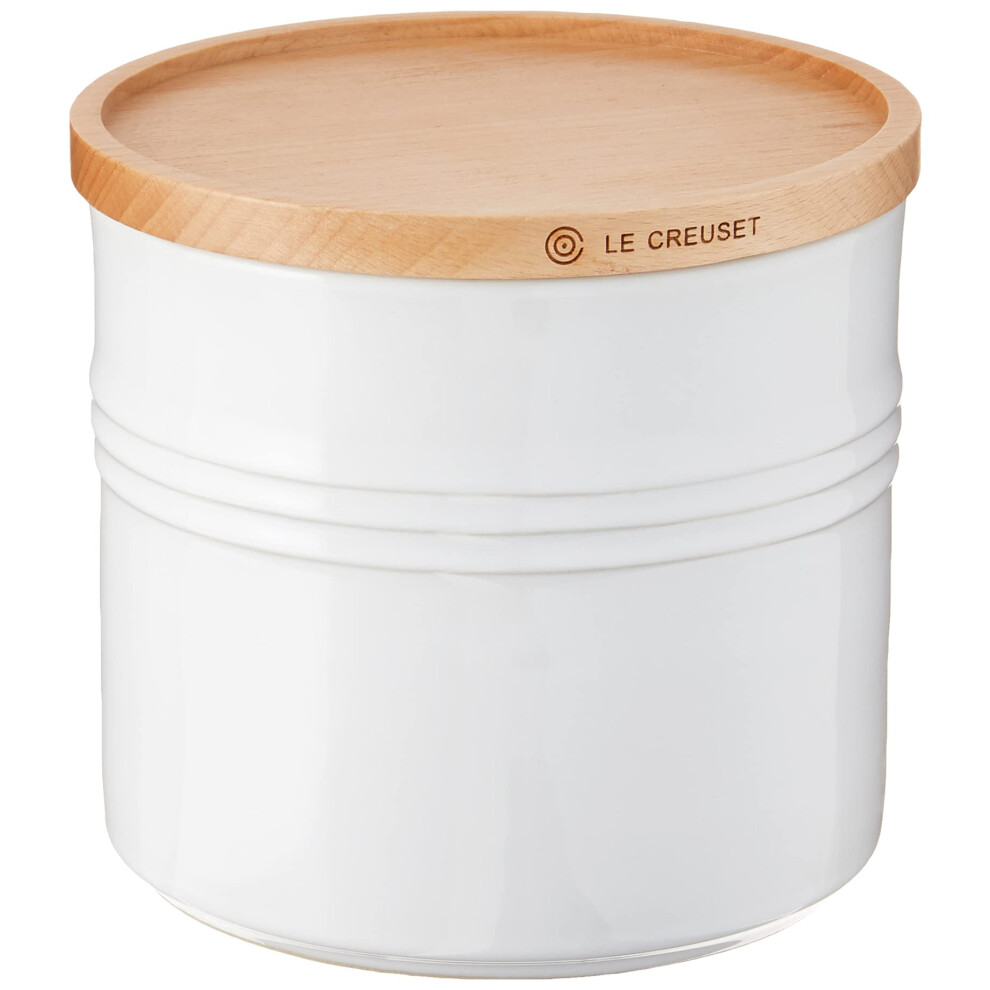 Le Creuset Stoneware Canister with Wood Lid, 1.5 qt. (5.5" diameter), White