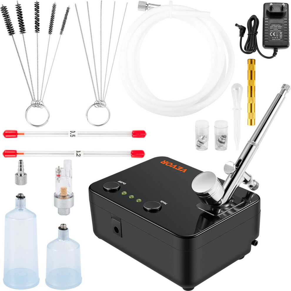 VEVOR Airbrush Kit with Compressor, Multi-Function Dual-Action Airbrush Set with 0.2/0.3/0.5mm Needles, 26PSI Portable Air Brush for Art Nail, Cookie