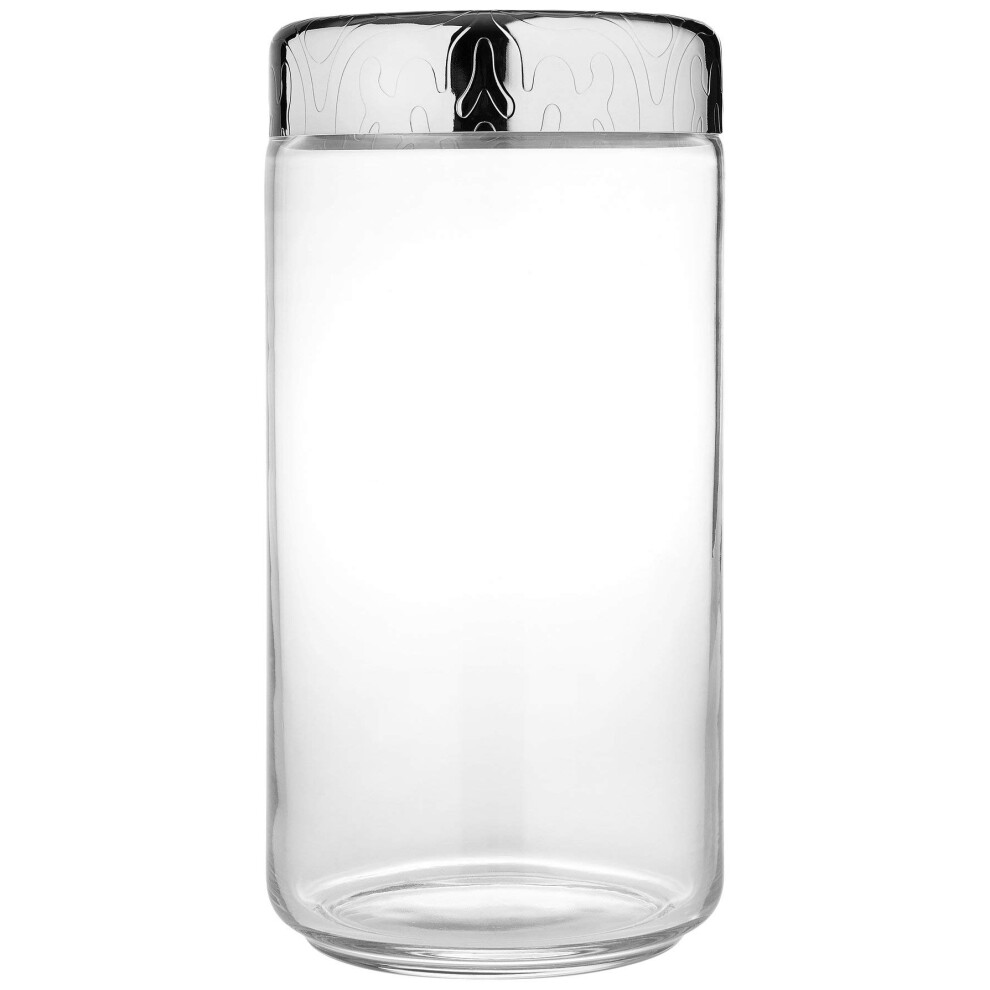 Alessi "Dressed" Glass Jar Hermetic Lid in 18/10 Stainless Steel Mirror Polished With Relief Decoration, Silver