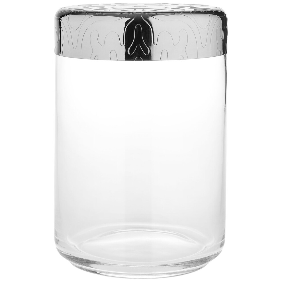 Alessi "Dressed" Glass Jar Hermetic Lid in 18/10 Stainless Steel Mirror Polished With Relief Decoration, Silver