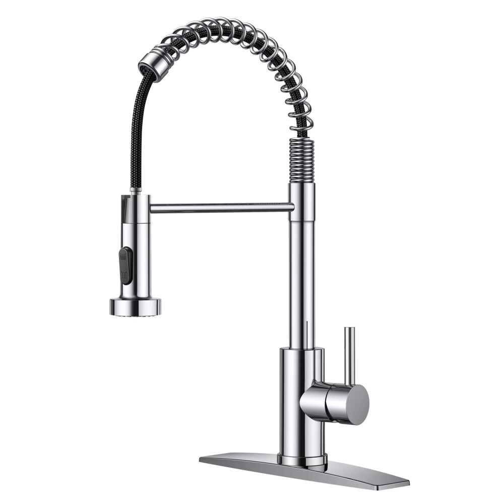 Forious Kitchen Faucet, Chrome Kitchen Sink Faucets With Pull Down Sprayer, Commercial Spring Kitchen Sink Faucet Stainless Steel, Single Handle High 783971458895