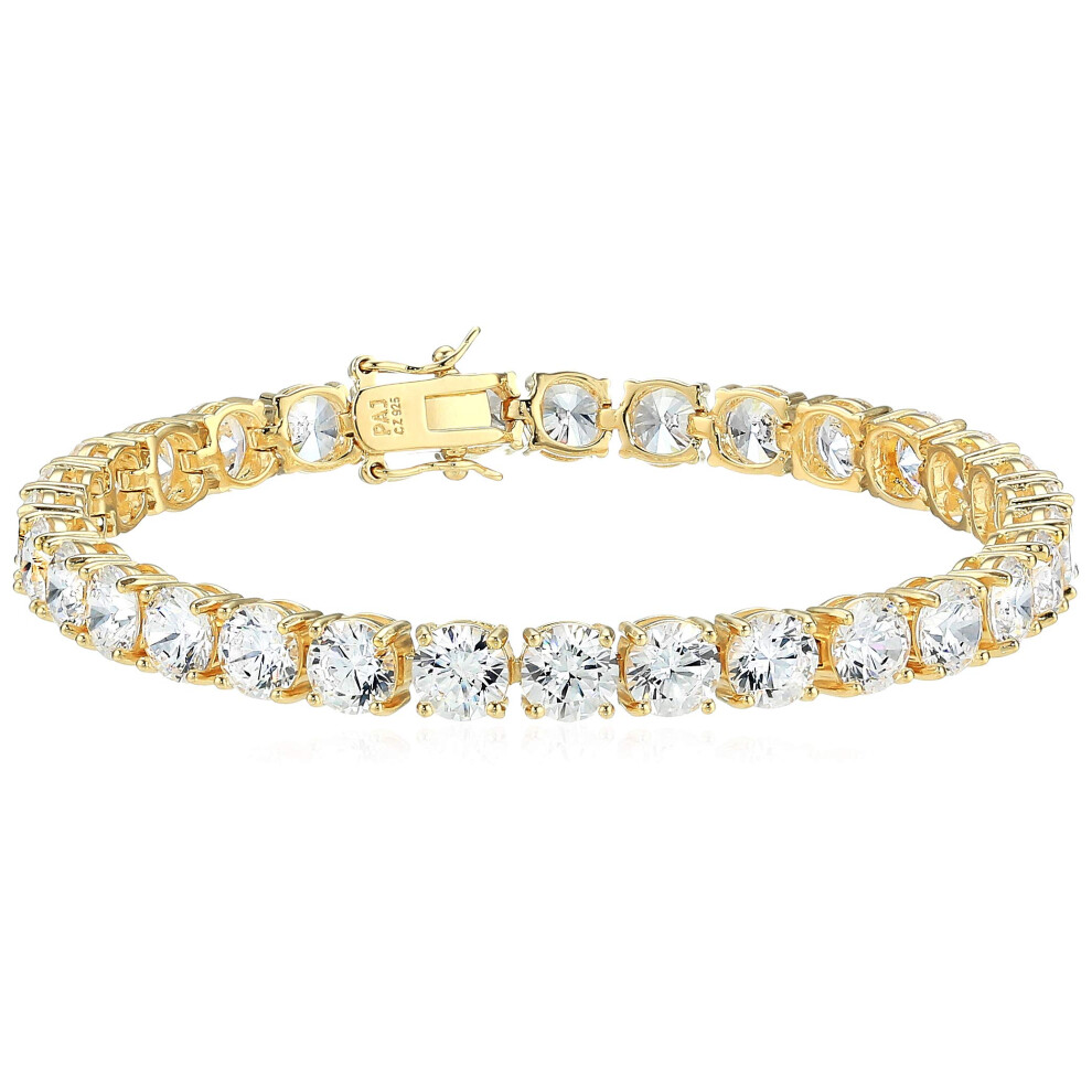 Amazon Essentials Yellow gold Plated Sterling Silver Round cut cubic Zirconia Tennis Bracelet (6mm), 75