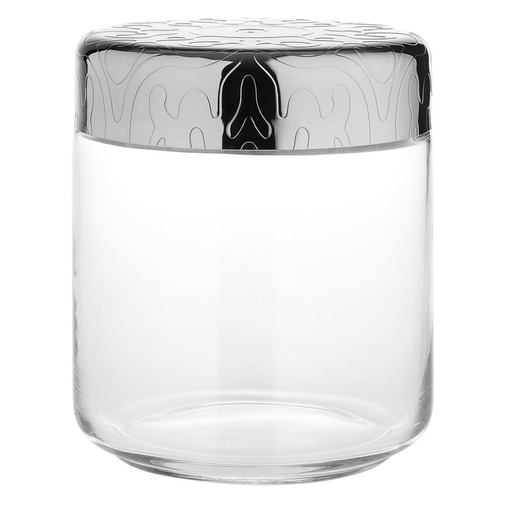 Alessi "Dressed" Glass Jar Hermetic Lid in 18/10 Stainless Steel Mirror Polished With Relief Decoration, Silver