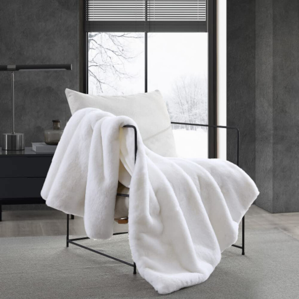 Vera Wang - Throw Blanket, Luxury Faux Fur Bedding, Soft & Medium Weight Home Decor (Lapin White, Throw) 50 in x 60 in