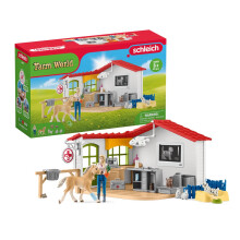 Schleich Farm World - 43 PC Veterinr Set fr barn - Pet Veterinary Lekset har Office Vet Figurine Hst Hund Katt Djurleksak och tillbehr - Peda