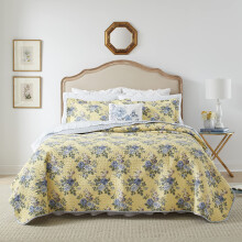 Laura Ashley Linley Collection Quilt Set-100% Coton Rversible Louille lgre et respirante Pr-lave pour plus de douceur Twin Pale jaune