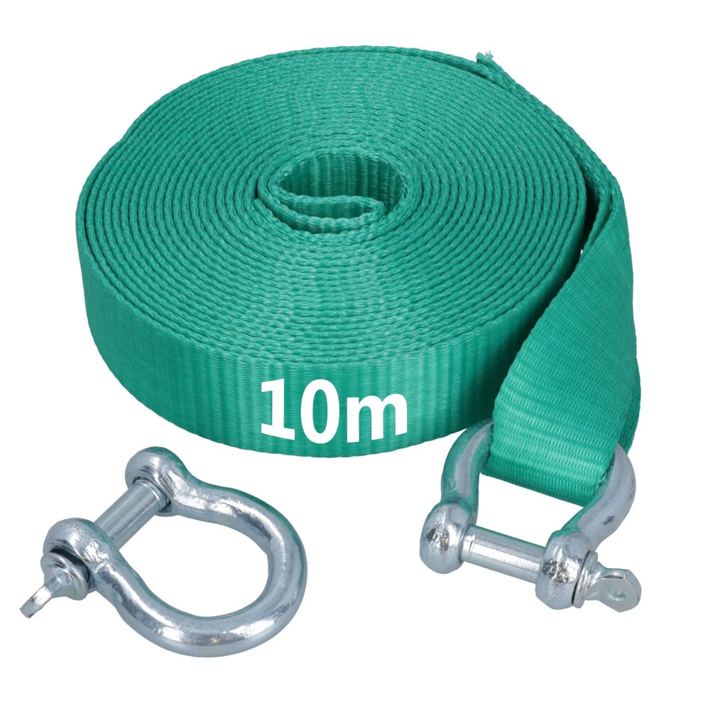 Extra Long 10M Recovery Strap Tow Rope & Two Shackles 8T Towing 4X4 Off Road 5056663609710