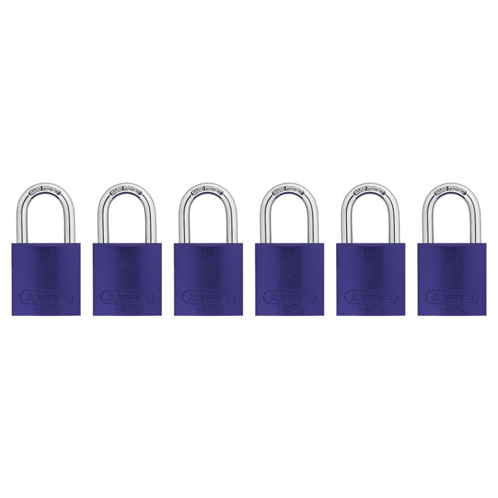 ABUS 19330 72/40 Aluminum Safety Padlock Keyed Alike, 1 Inch Shackle, 6 Count, Purple, 6 Piece