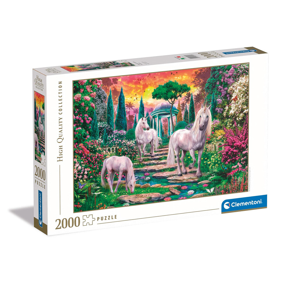 Clementoni Classical Garden Unicorns Collection-2000 Pieces-Puzzle, Entertainment for Adults-Made in Italy, 32575