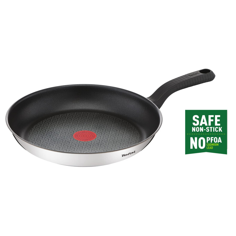 Tefal Comfort Max 26 cm Frying Pan, Premium Stainless Steel, Thermo-Spot Temperature Indicator, Non-Stick Coating, Induction G7260544, Black, Silver