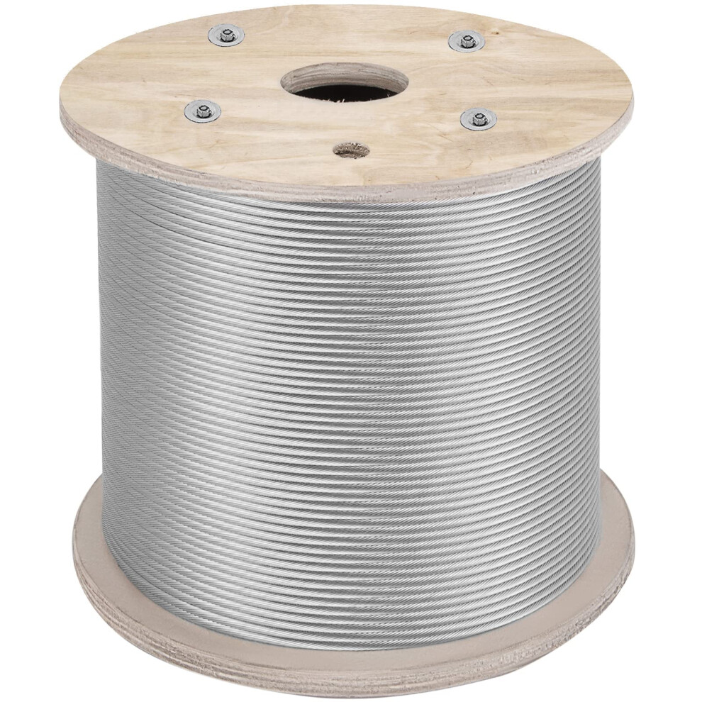 Vevor Stainless Steel Cable Railing 1/8"x 500ft, Wire Rope 316 Marine Grade, Braided Aircraft Cable 1x19 Strands Construction for Deck Rail Balusters