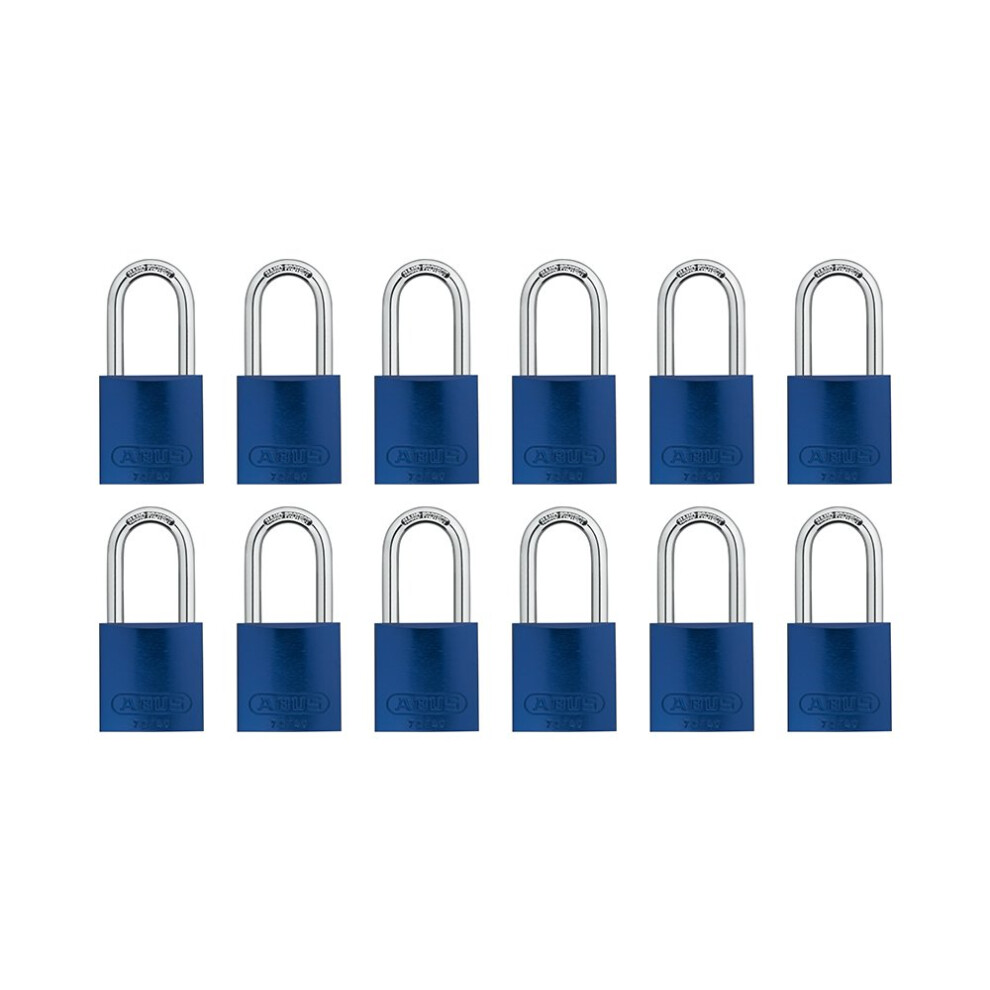 ABUS Blue 72/40HB40 Lockout Tagout Padlock w/ 1.5" Shackle, 12 Pack, Keyed Alike, 12 Padlocks with 24 Keys