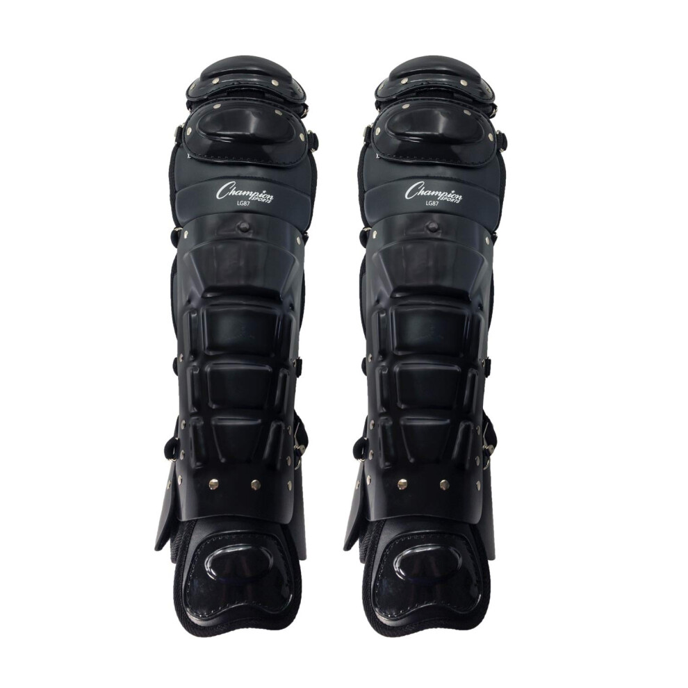 champion Sports Professional Adustable Baseball Umpire Leg guards, Black (15 to 18 Long)