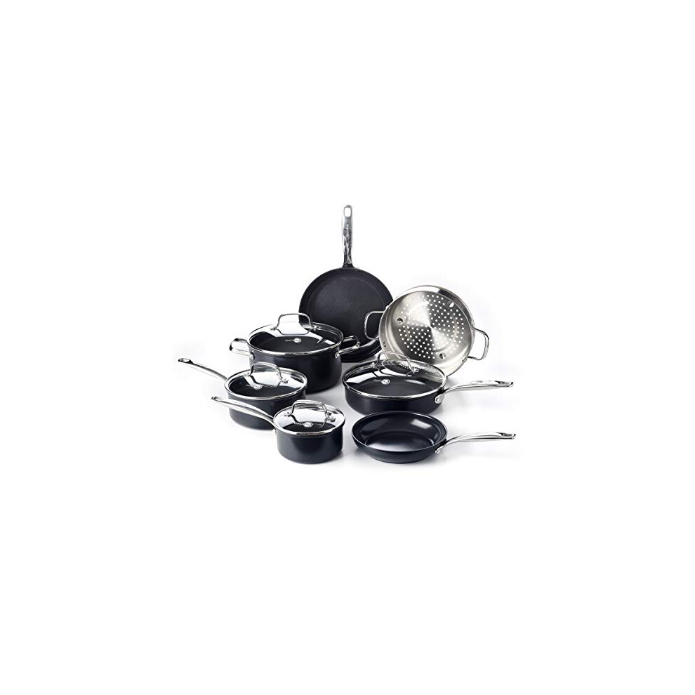 Greenpan Prime Midnight Hard Anodized Healthy Ceramic Nonstick Cookware Pots And Pans Set, 11 Piece Black