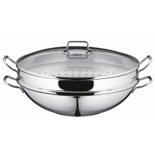 WMF Wok-set 2-pieces Macao uncoated 36cm Party pouring rim stainless steel handle Cromargan stainless steel suitable for induction dishwasher-safe