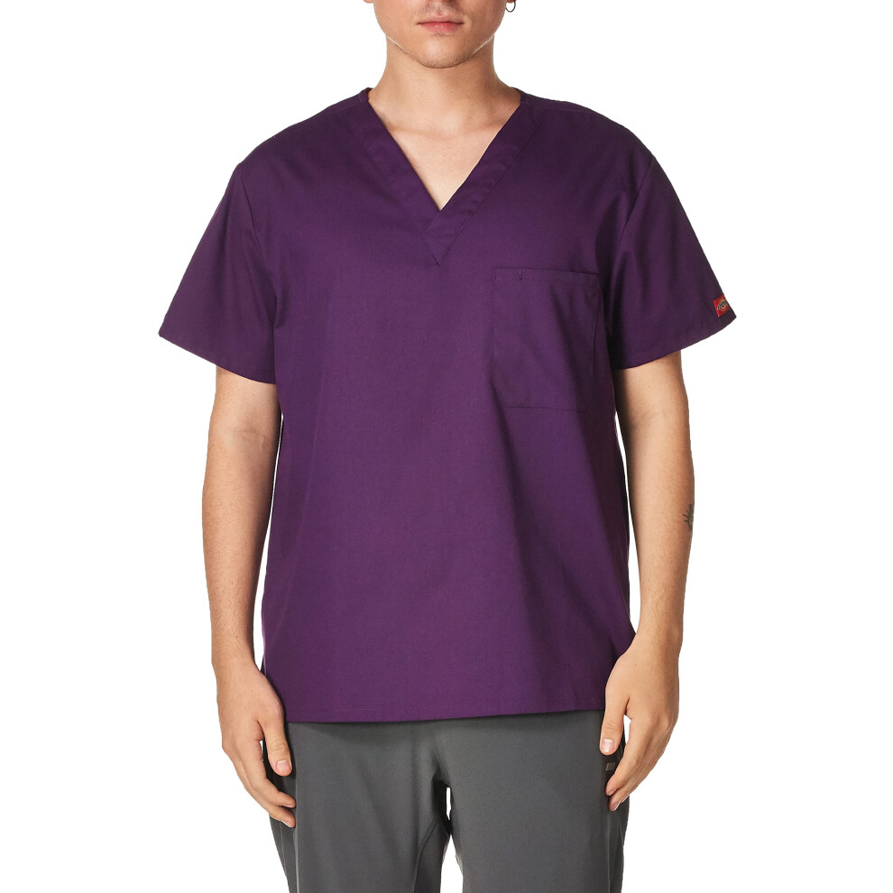 Dickies mens Signature V-neck medical scrubs shirts, Eggplant, X-Small US