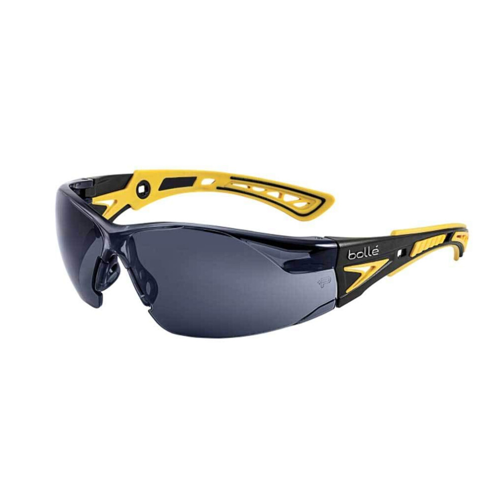 Bolle Safety BollÃ© Safety 40253, Rush+ Small Safety Glasses Platinum, Yellow & Black Frame, Smoke Lenses