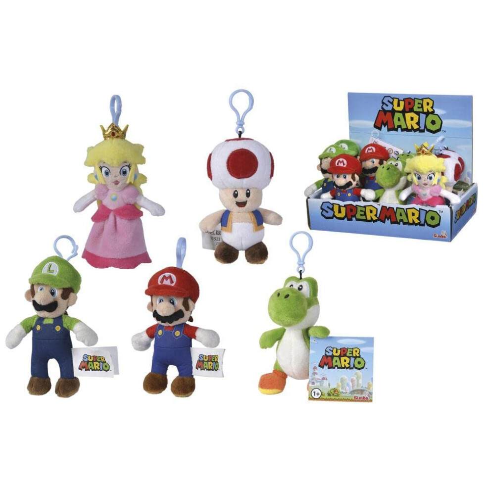 Simba 109231008 Super Mario Mario Luigi Toad, Yoshi Or Peach Plush Keyring 12.5 Cm Assorted Models 1 Piece Not,Specified