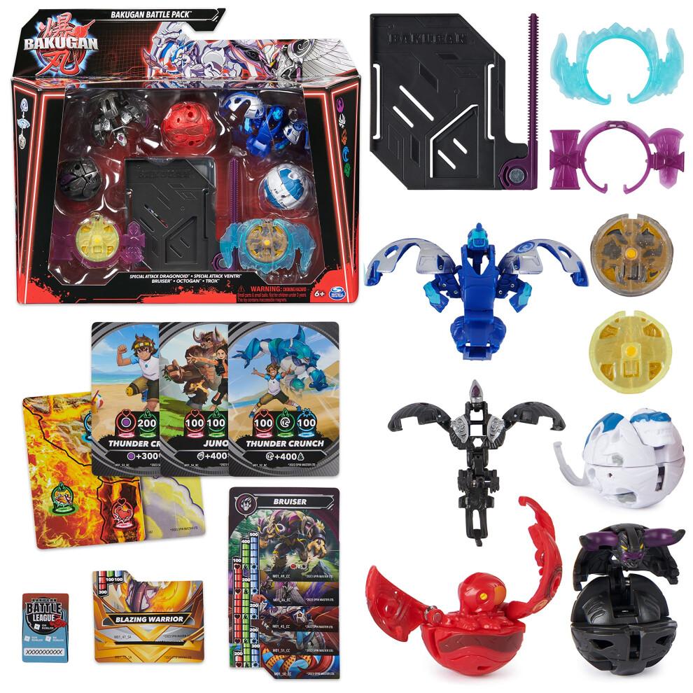 Bakugan Battle 5-Pack, Special Attack Dragonoid, Ventri, Bruiser, Octogan, Trox; Customizable, Spinning Action Figures, Kids Toys For Boys And Girls