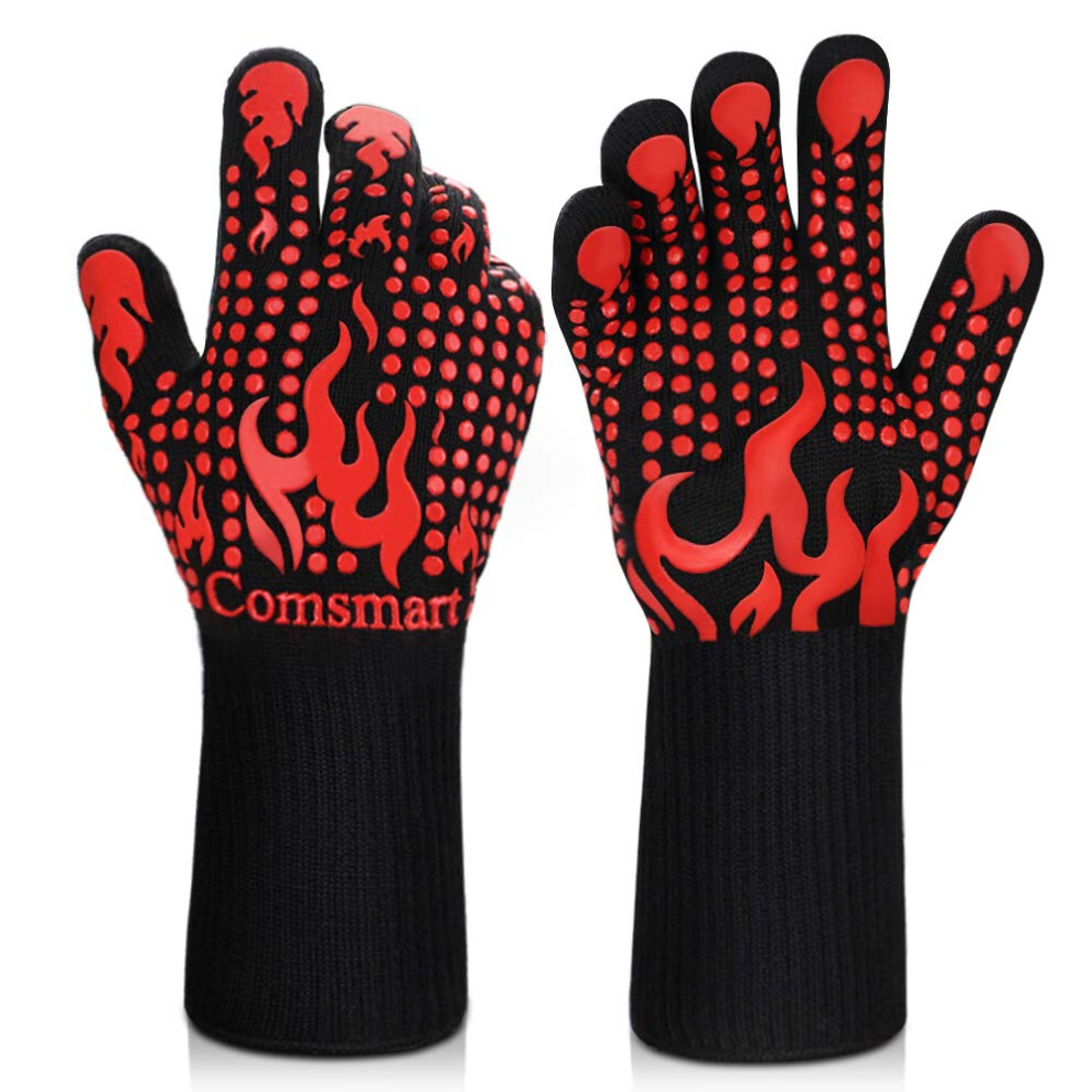 Comsmart BBQ Gloves, 1472 Degree F Heat Resistant Grilling Gloves Silicone Non-Slip Oven Gloves Long Kitchen Gloves for Barbecue, Cooking, Baking, Cu-image-OPC-PFC2XQ7-NEW