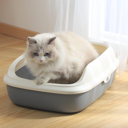 AllPetSolutions Grey Cat Litter Tray with Rim Size Large