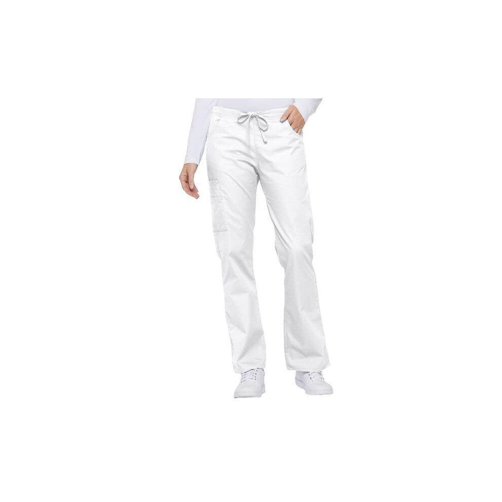 Dickies Womens Signature Mid Rise Drawstring Scrubs cargo Pant, White, X-Small Petite