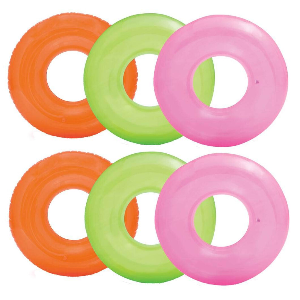 Intex Colorful Transparent Inflatable Swimming Pool Tube Raft (6-Pack) | 59260EP