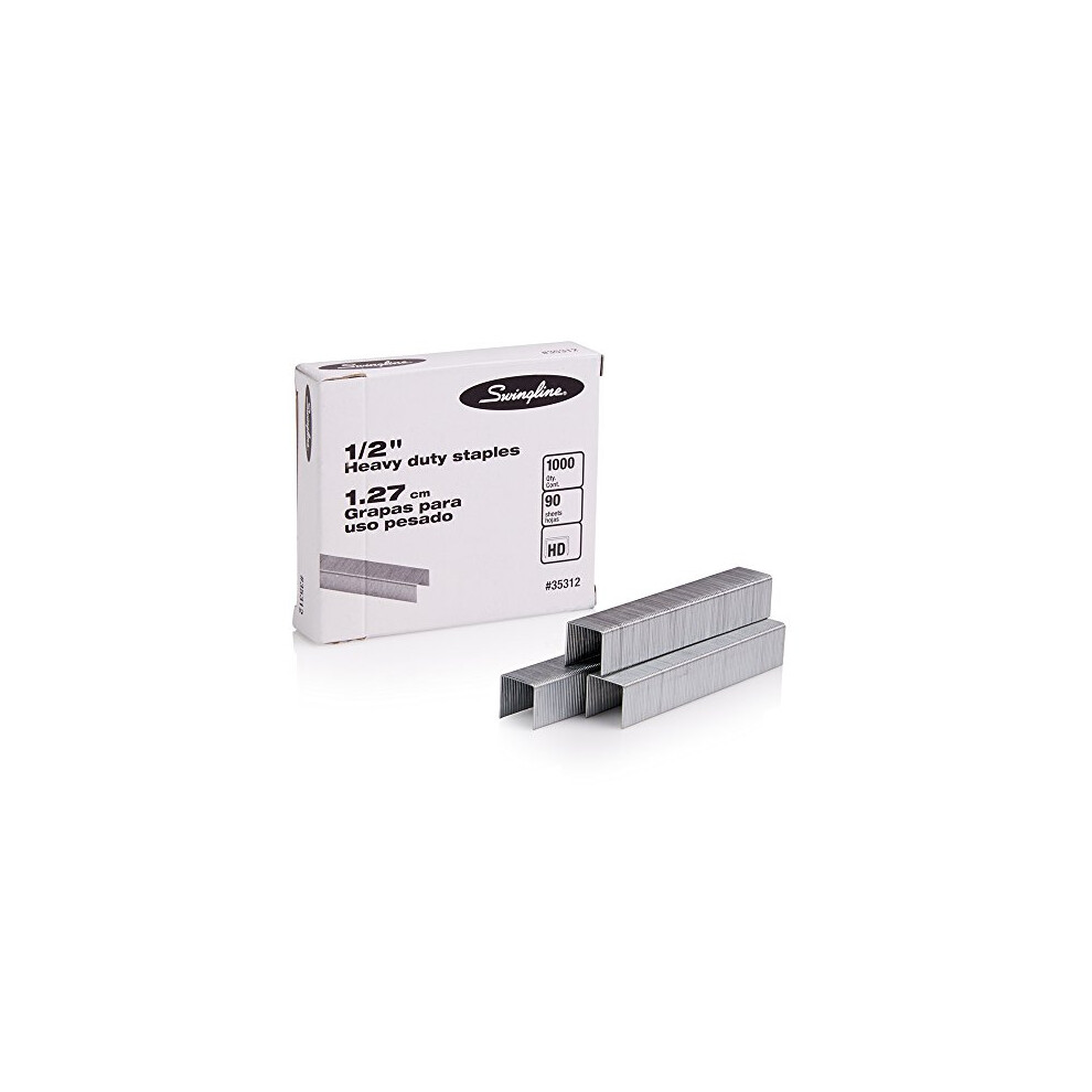 Swingline Staples, Heavy Duty, 1/2" Length, 90 Sheet Capacity, 100/Strip, 1000/Box, 1 Pack (35312), Silver