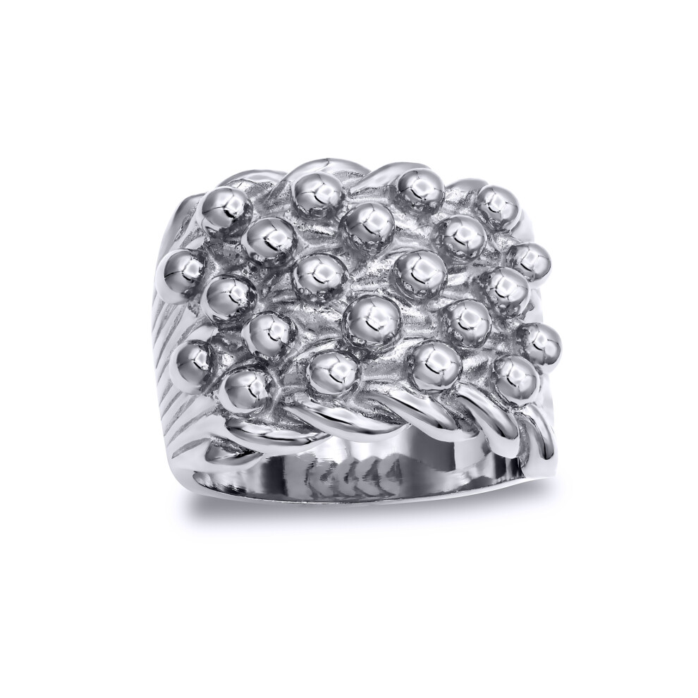 (X) Jewelco London Mens Rhodium Plated Sterling Silver King George III 5 Row Keeper Guard Ring 20mm