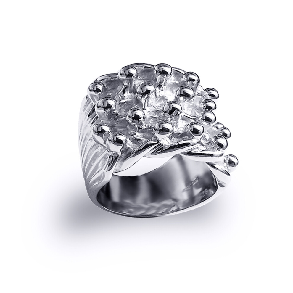 (T) Jewelco London Mens Rhodium Plated Sterling Silver King George III 4 Row Keeper Guard Ring 21mm