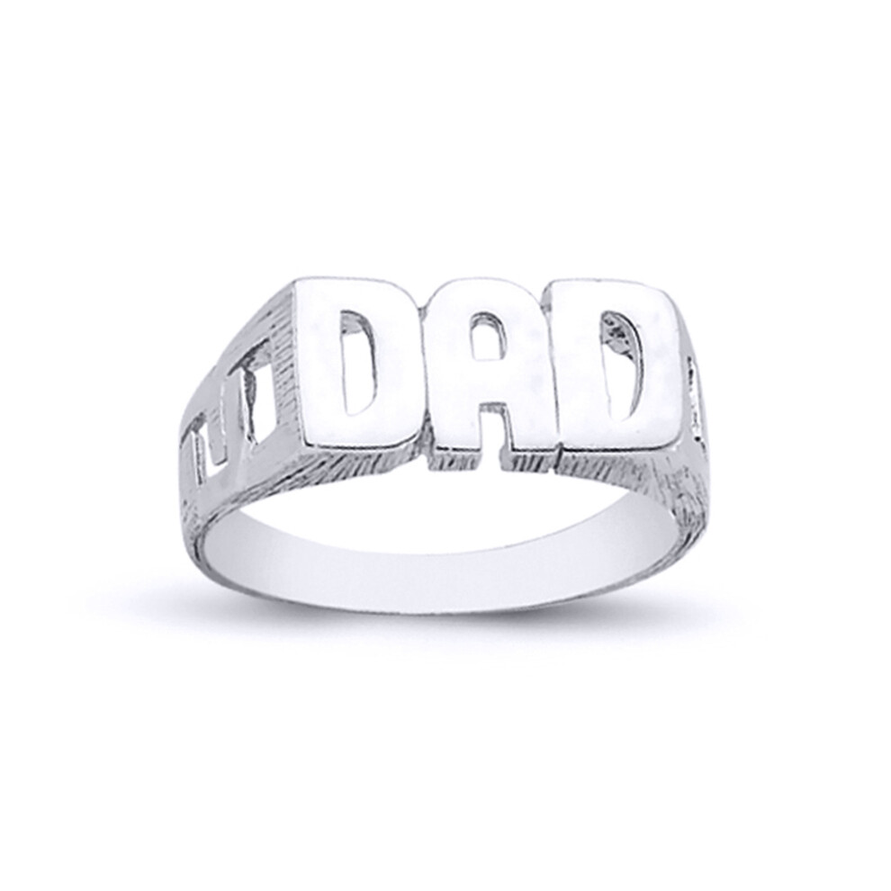 (X) Jewelco London Mens Rhodium Plated Sterling Silver DAD Signet ID Ring 8mm