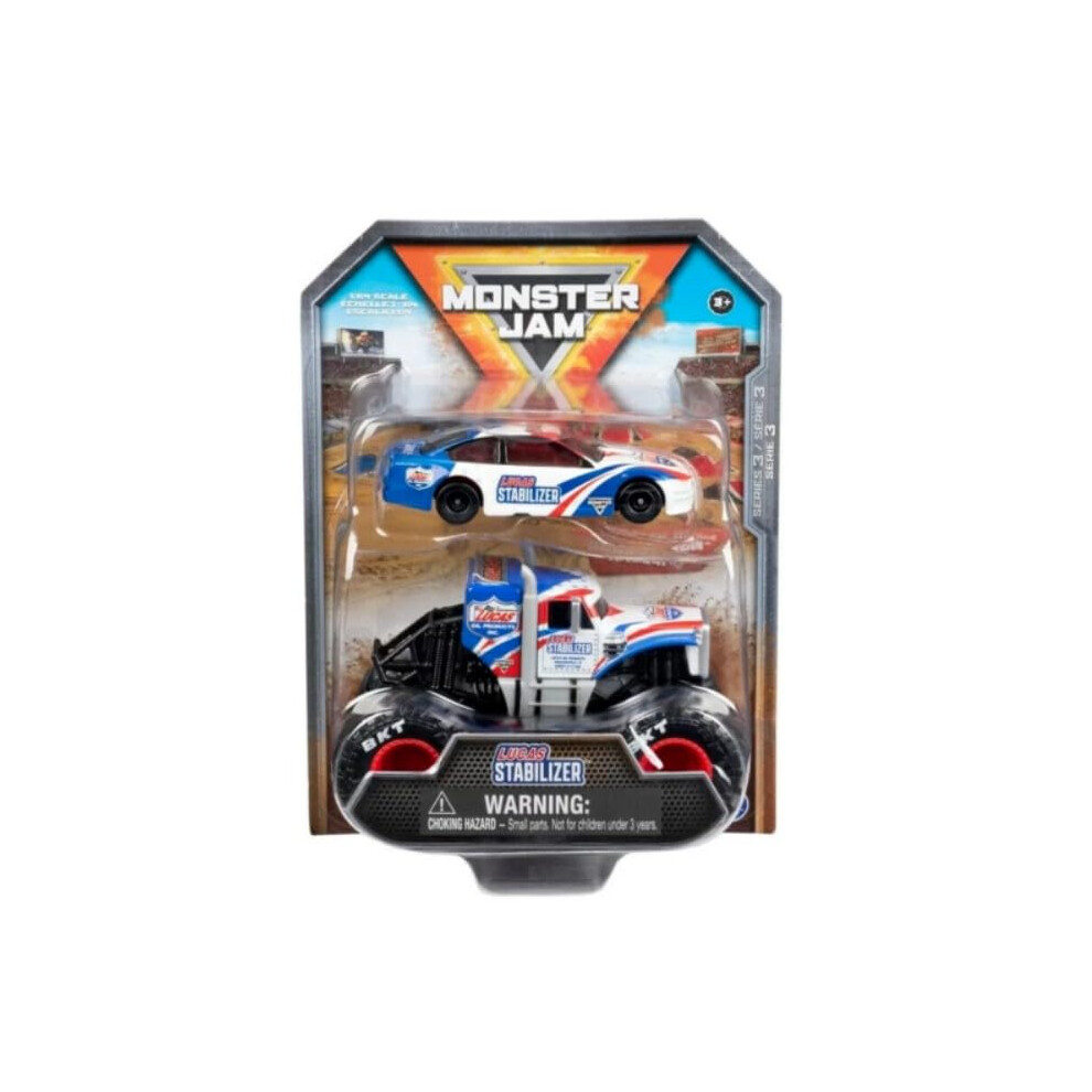 Monster Jam Official 1:64 Scale Diecast 2-Pack Monster Truck and Race Car: Son-uva Digger (Lucas Stabilizer)