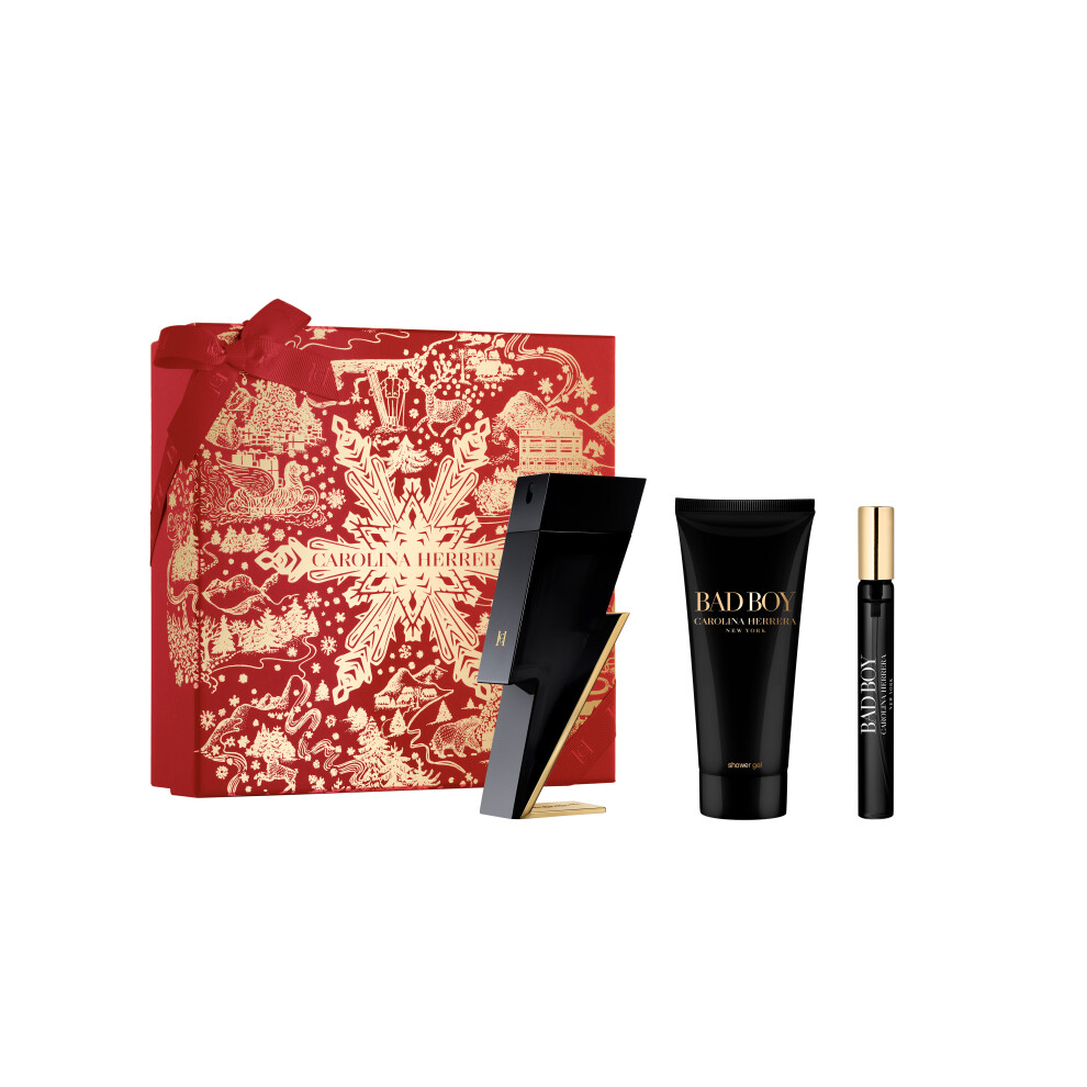 Carolina Herrera Bad Boy 100ml EDT 100ml Shower Gel &10ml Travel Spray