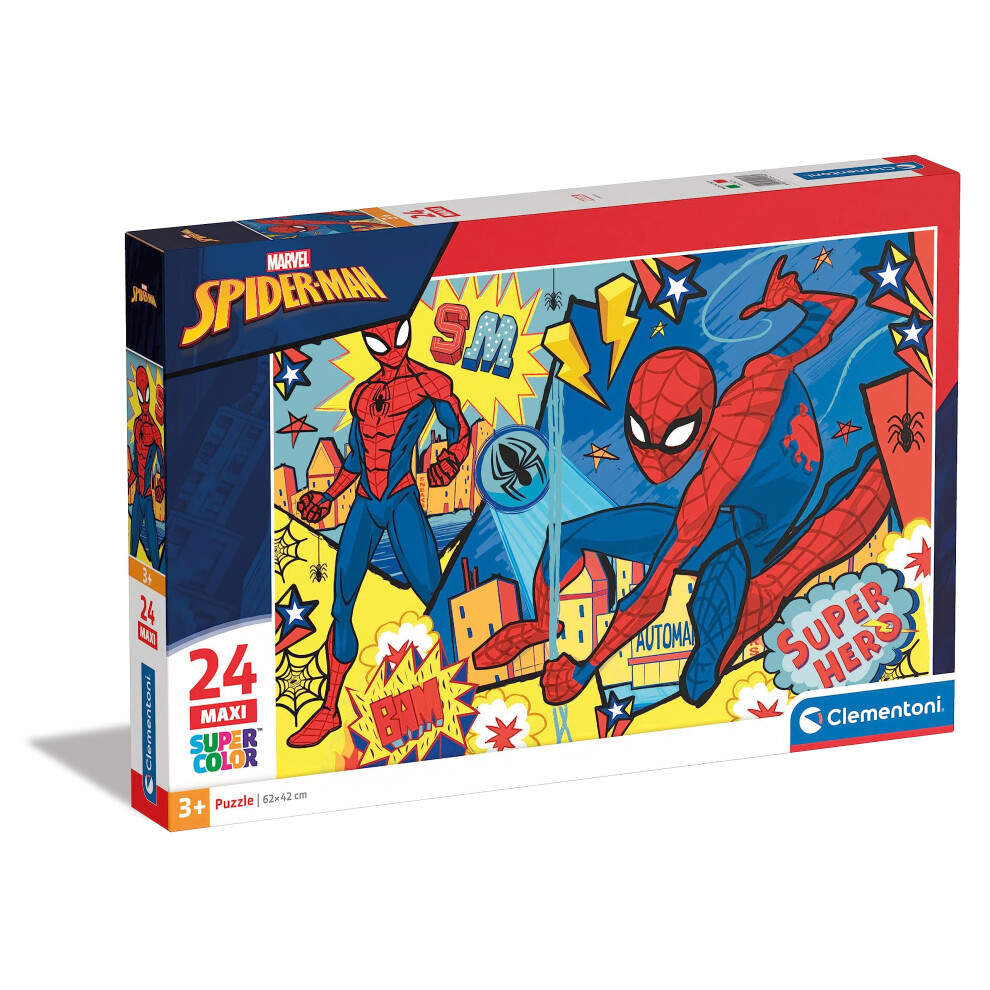 Clementoni 24216, Spider-Man Supercolor Maxi Puzzle for Children - 24 Pieces, Ages 3 Years Plus