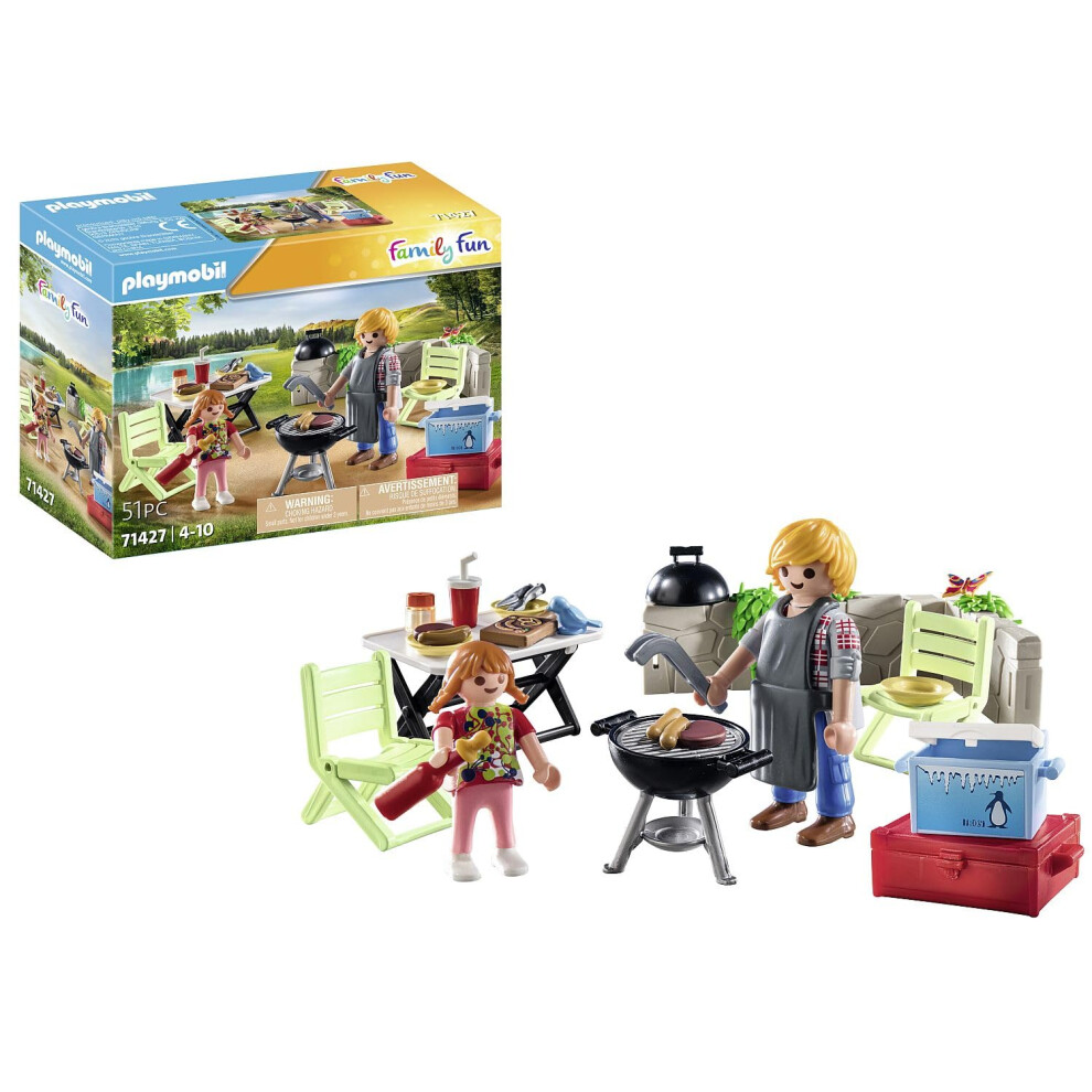 PLAYMOBIL Family Fun 71427 Shared Barbecue, Camping, Fun and Enjoyment Outdoors with the Family, with Grill, Cooking Apron and Great Accessories, Toy