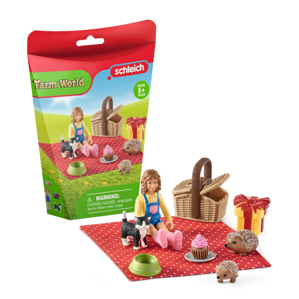 Birthday Picnic Schleich Farm World, Farm Animal Toys for Kids, Playset with Baby Animal Toys 10-Piece Set, Ages 3+