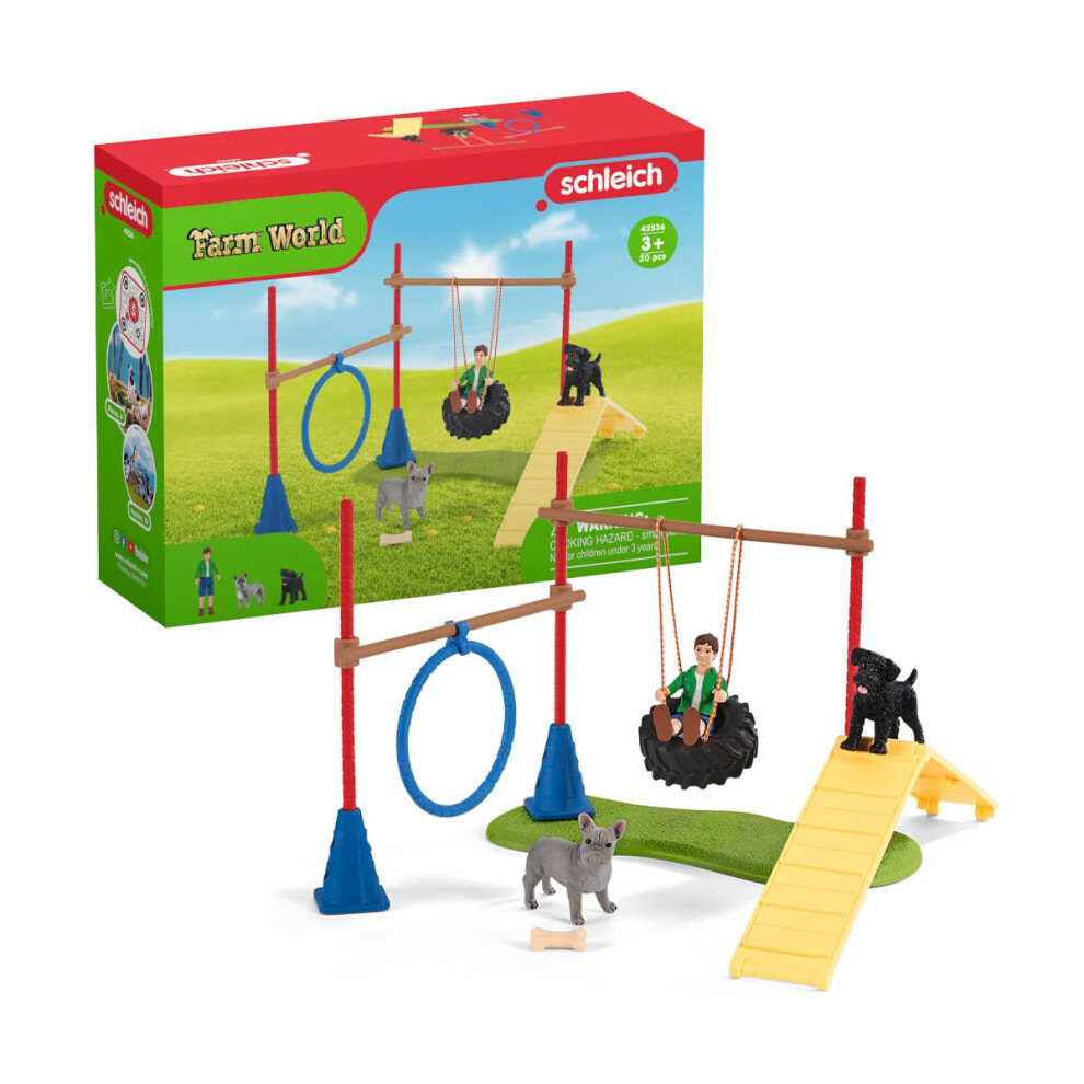 Schleich Farm World, Farm Toys for Girls and Boys Ages 3-8, 14-Piece Playset, Puppy Agility Training at The Dog Park