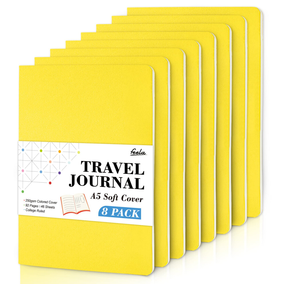 Feela - Confezione Da 8 Quaderni Con Copertina Morbida, A Righe, Per Il Lavoro, Da Viaggio, Per Donne E Uomini, Per Prendere Appunti, Materiale S-image