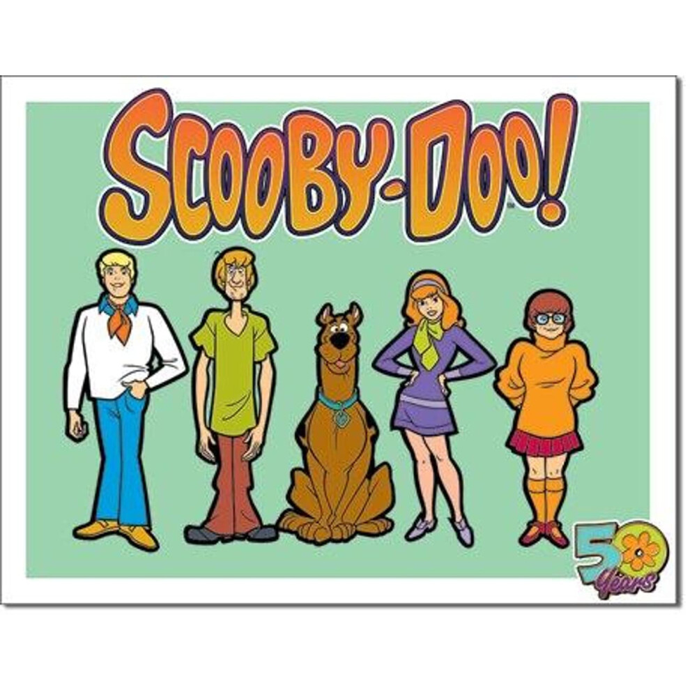 Desperate Enterprises Scooby Doo 50 Years Tin Sign - Décoration murale nostalgique en métal vintage - Made in USA