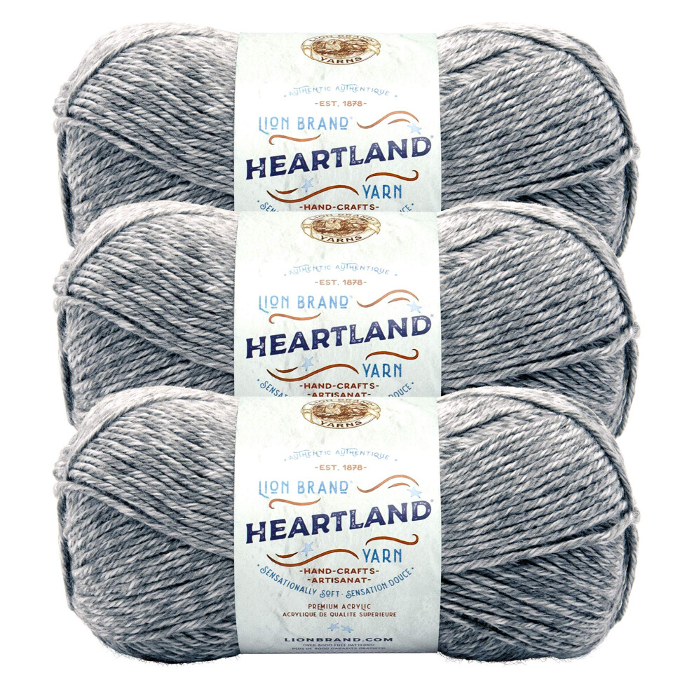 Lion Brand Yarn Heartland Yarn for Crocheting, Knitting, and Weaving, Multicolor Yarn, 3-Pack, Mount Rainier