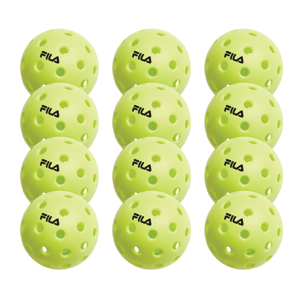 FILA Accessories Outdoor Pickleball Balls - Pickleball Set, Regulation Size Outdoor Pickleballs with 40 Holes (Lime Green), Pack of 12