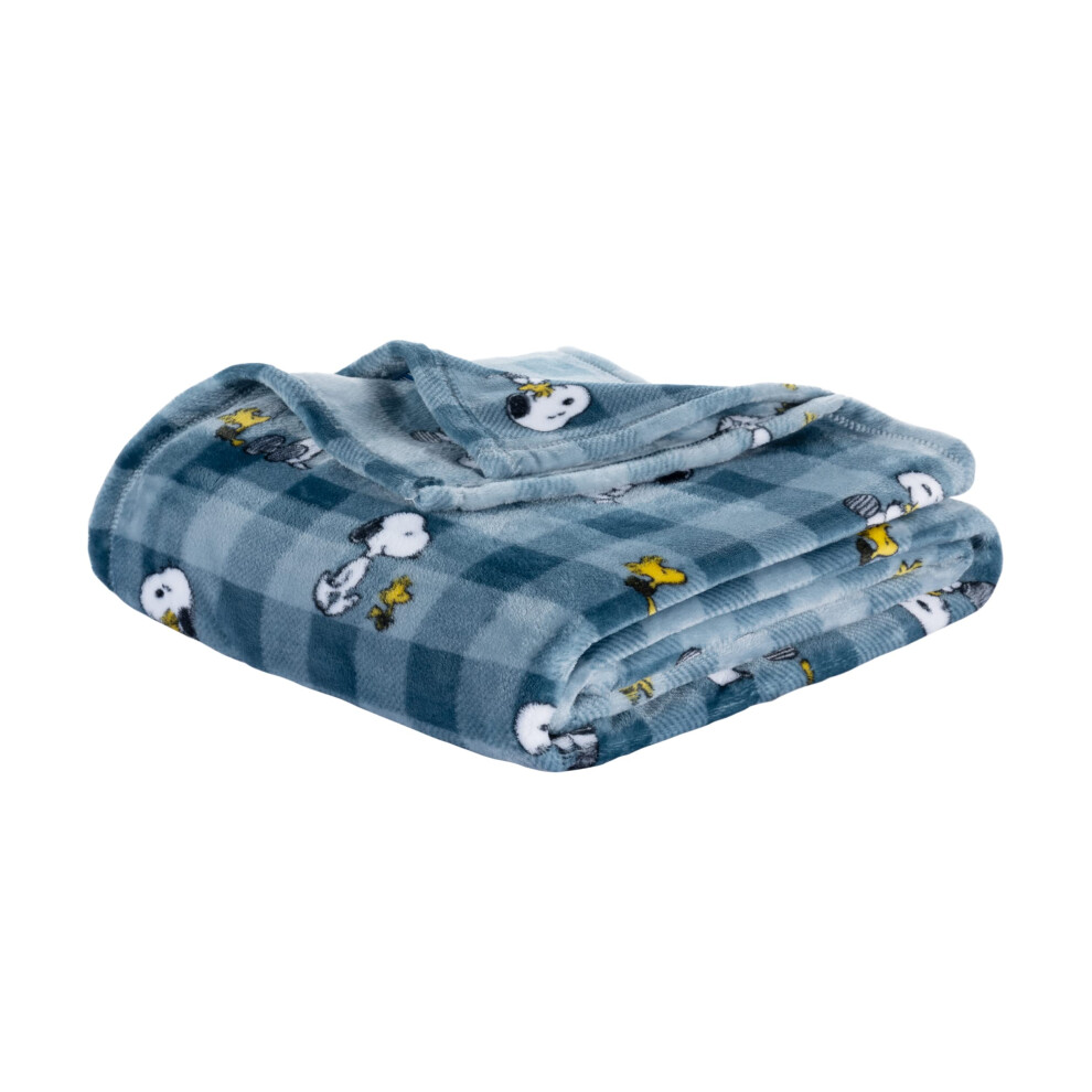 Berkshire Blanket Peanuts VelvetLoft Cute Character Snoopy Plush Throw Blanket,Peanuts Snoopy Everyday Buffalo Plaid Navy Tonal,Throw 55 in x 70 in (