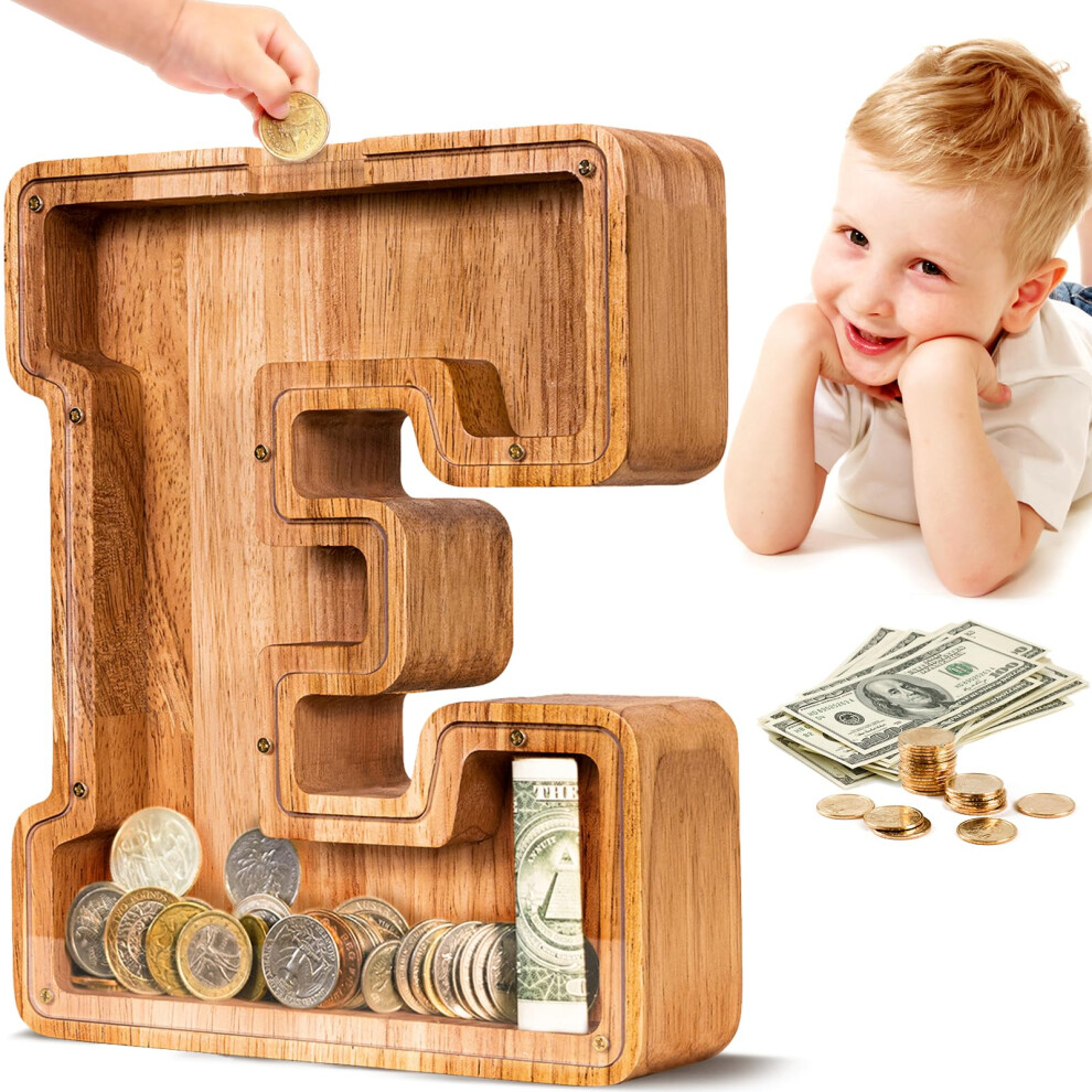 Tirelire en bois SummiDate avec lettres | Tirelire pour gar   ons et filles | Tirelire alphabet E | Cadeau d'anniversaire pour enfants | Tirelire d