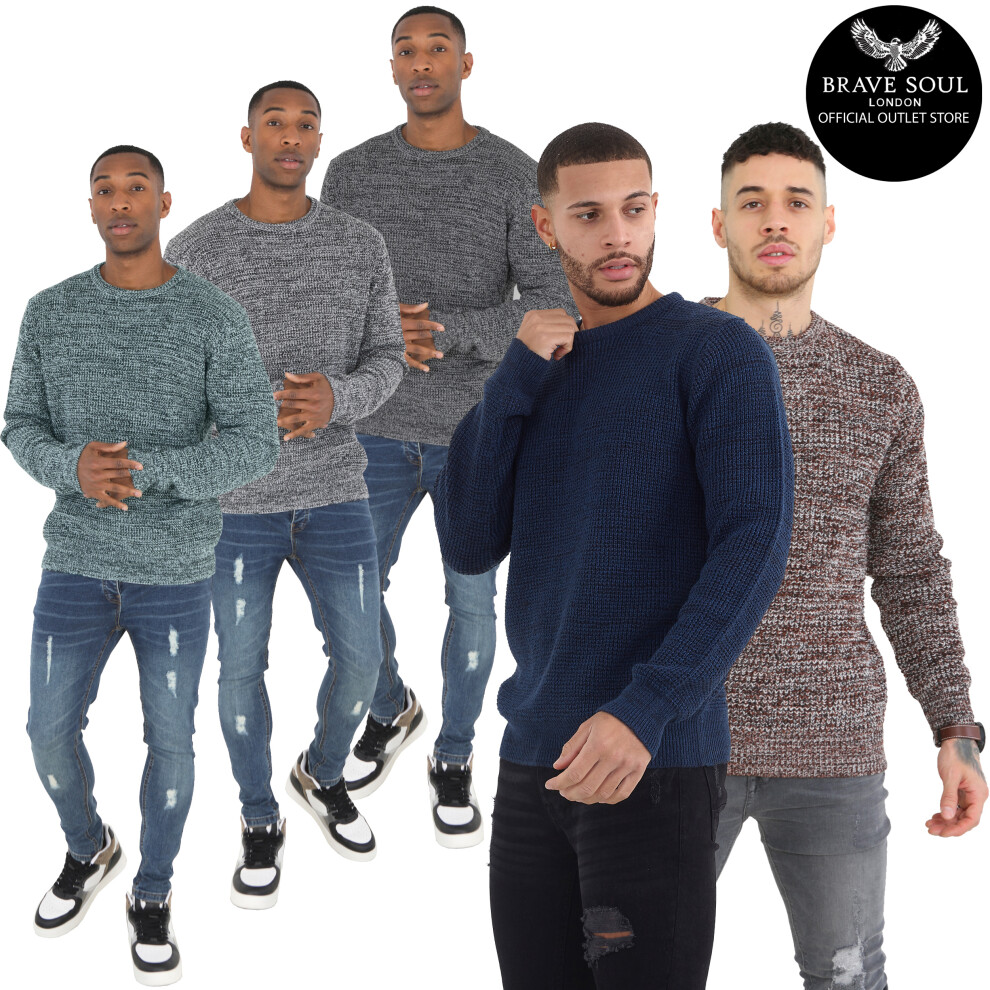 (Black-Neutron, S) Mens Knitted Jumper Winter Knitwear Heavy Medium Light Cable Knit Brave Soul